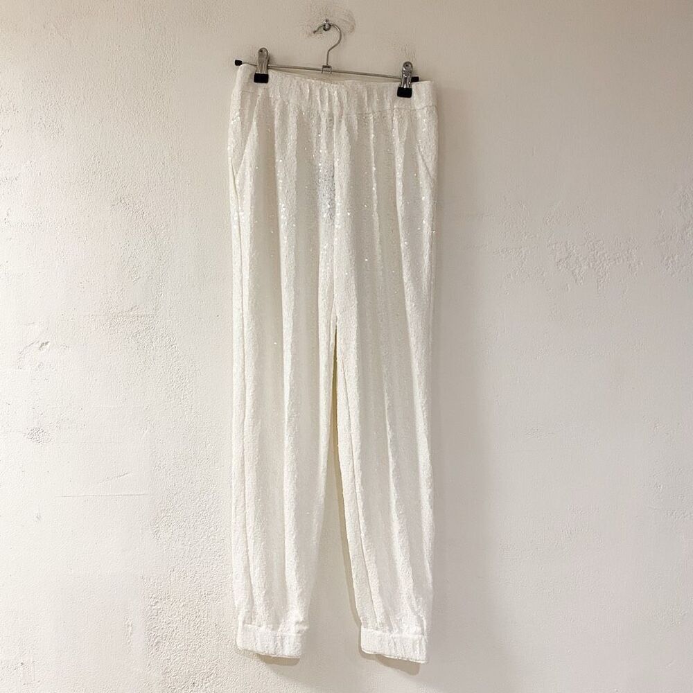 NEW Bebe Sequin Joggers in White Extra Small